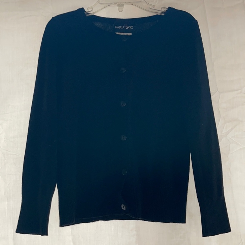 Girls Paper Doll Classic Black Button Down Cardigan Sweater